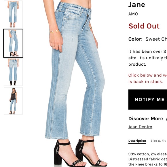 AMO Jane sweet cheeks jeans 27 kick flare crop - Picture 2 of 8